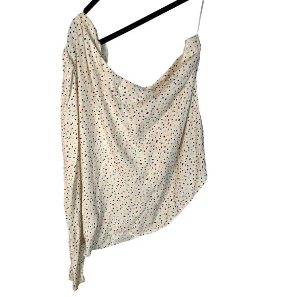 Reformation L Francine One Sleeve Polka Dot Top Puff Shoulder Blouse Cream White - Picture 5 of 9